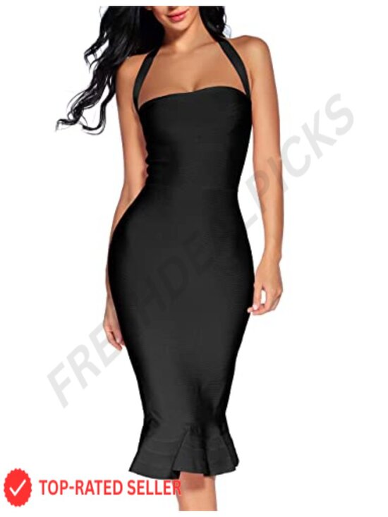 Dresses & Skirts - Women's Halter Neck Fishtail Bandage Bodycon Dress, Sleeveless Party Mermaid